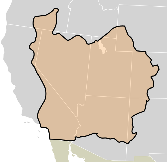 Source: Wikimedia Commons; The boundaries of the provisional State of Deseret (orange with black outline) as proposed in 1849. Modern state boundaries underlaid for reference.