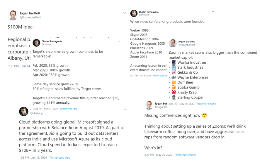 Input on the left: raw tweets from Logan Bartlett and Chetan Puttagunta fed to OpenAI's model